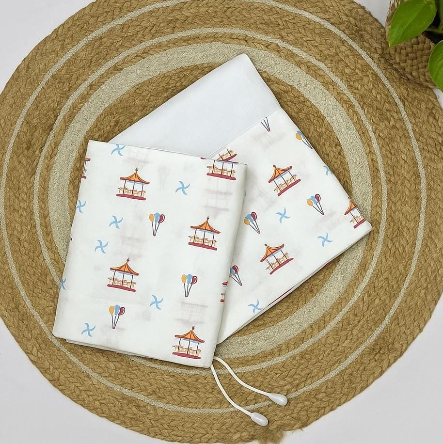 Organic Cotton merry go round print Thottil/Jhula/Jhoola Cloth Cradle for 0-2 Years, Cradle for Baby with Musquito Net - Zip Type, Hanging Cradle - 3.6 Meters code:NBE